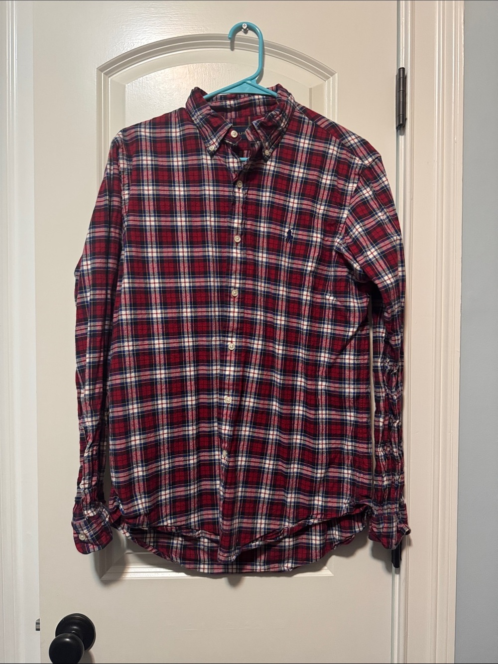 Ralph Lauren Red, Navy & White Plaid Button-Down Shirt